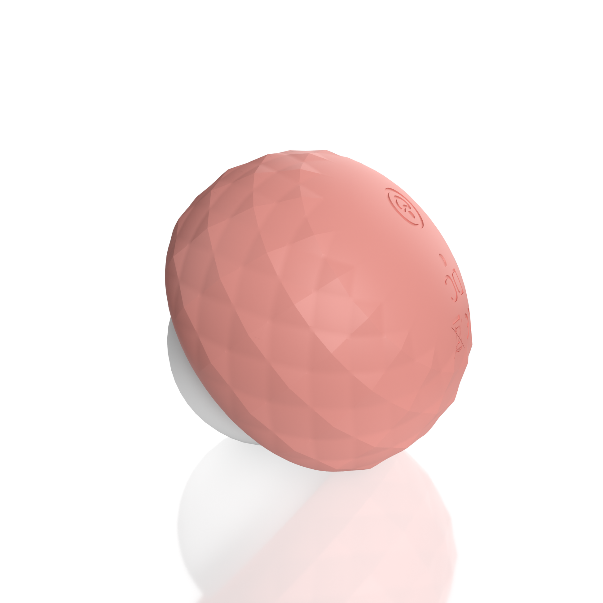 Dusty rose rechargeable silicone egg vibrator with textured surface and embossed logo.