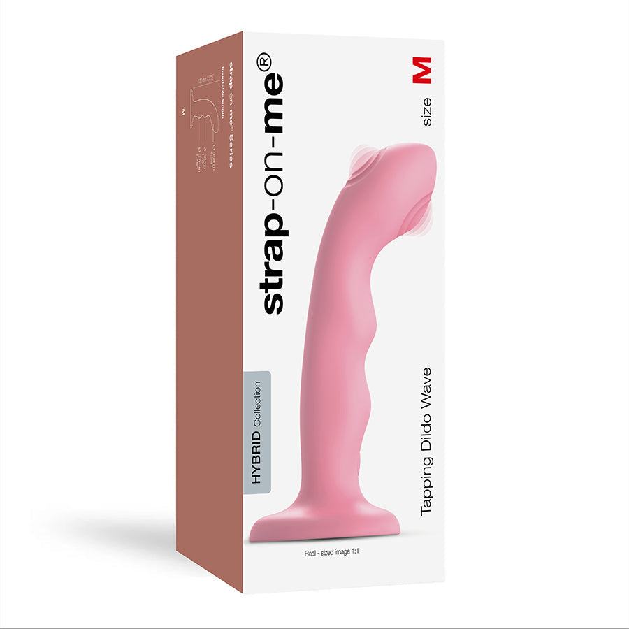 Pink Tapping Dildo Wave strap-on toy in medium size box.