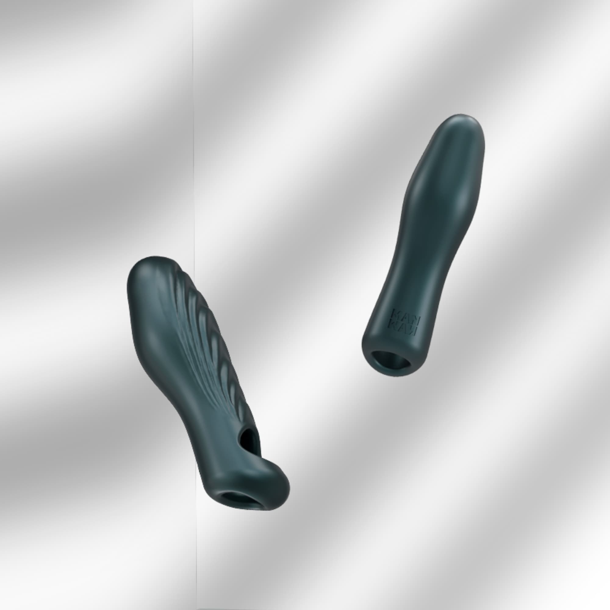 Ryzer textured silicone penis sleeve and masturbator in teal.