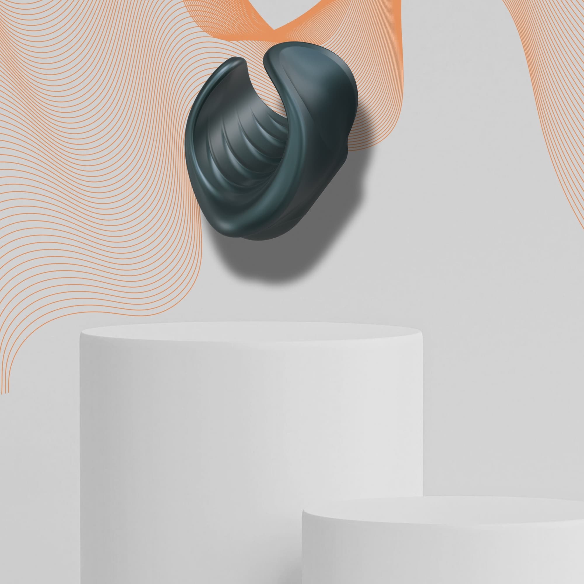 Pine grey vibrating stroker with internal ridges and flexible wings.