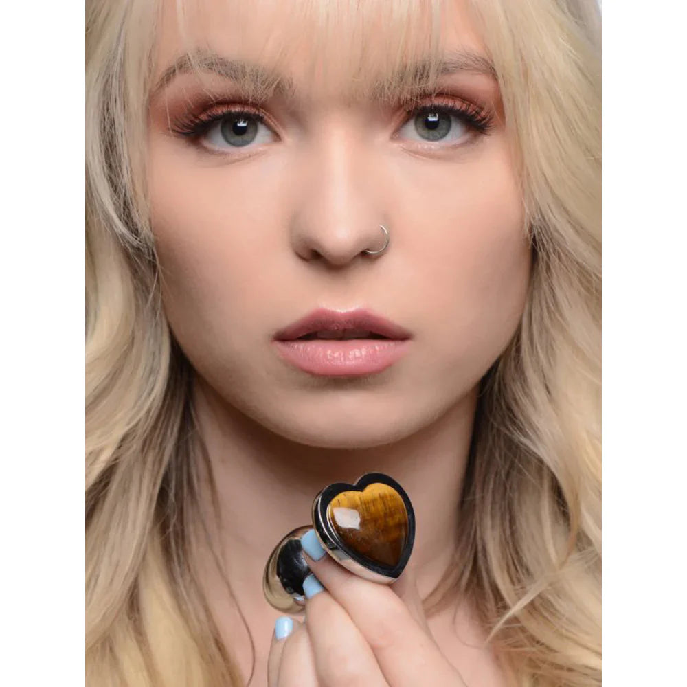 Tiger's Eye heart gemstone anal plug made of aluminum alloy.