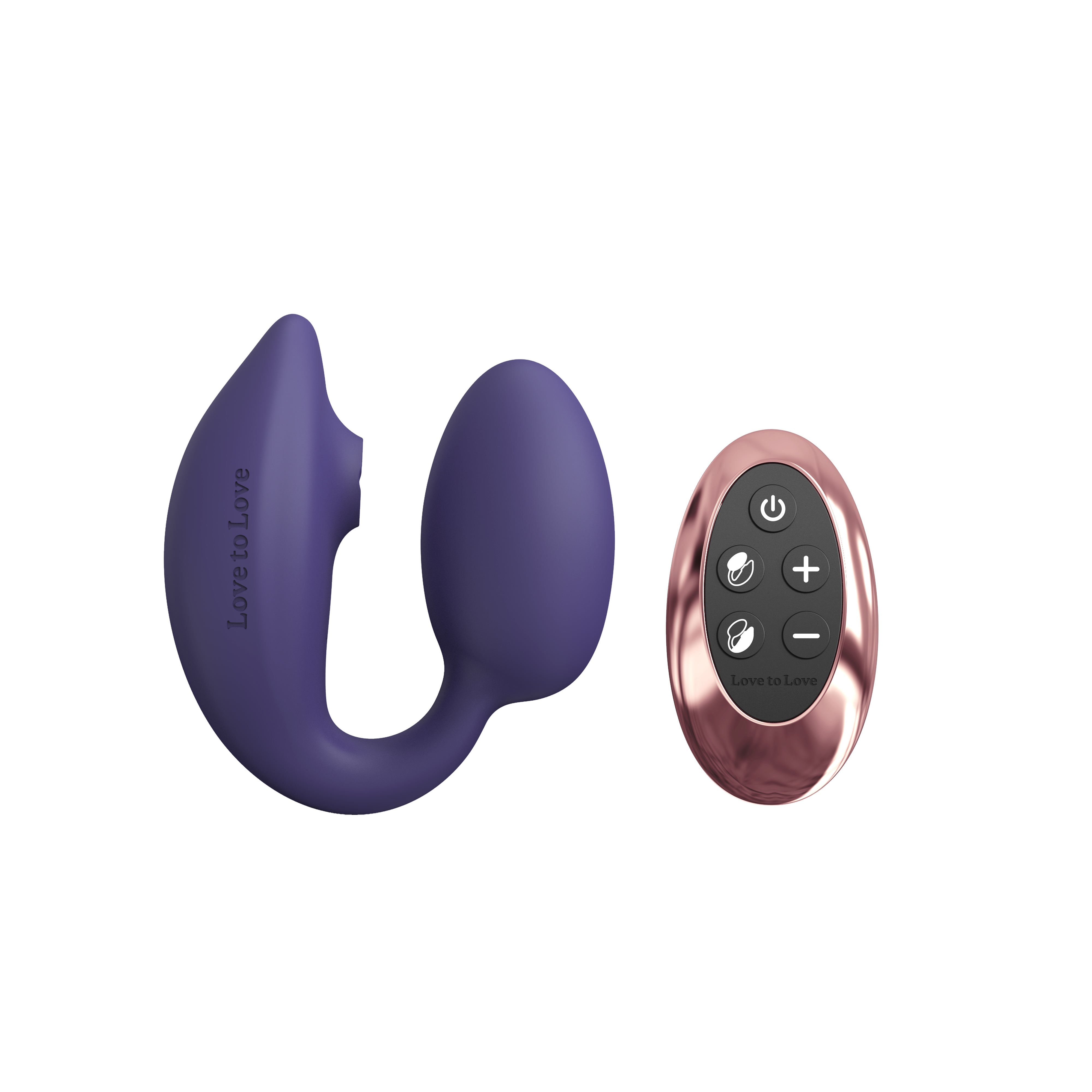 A purple dual G-spot and clitoral stimulator with a rose gold remote.