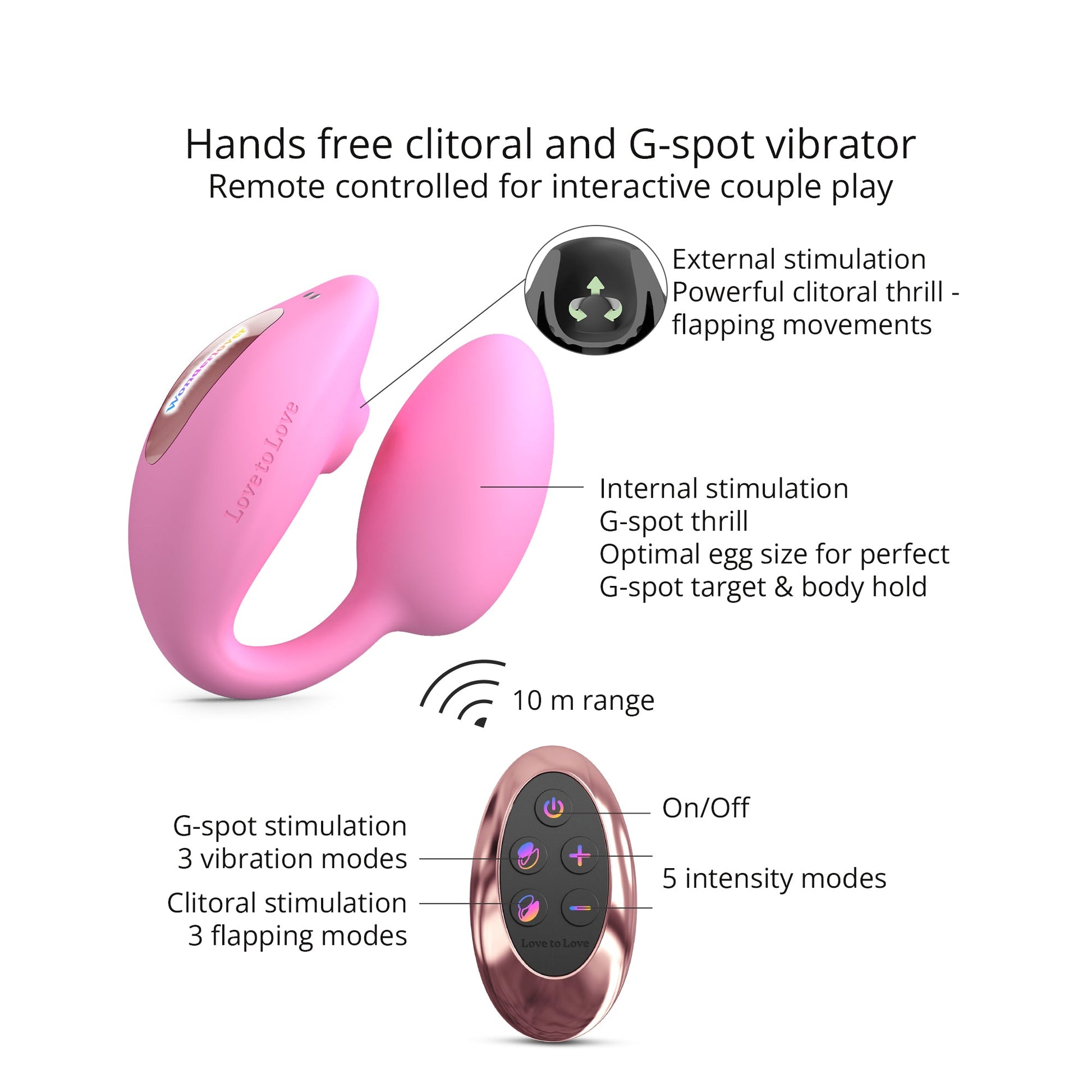 Pink dual stimulator with remote control, featuring clitoral and G-spot stimulation.