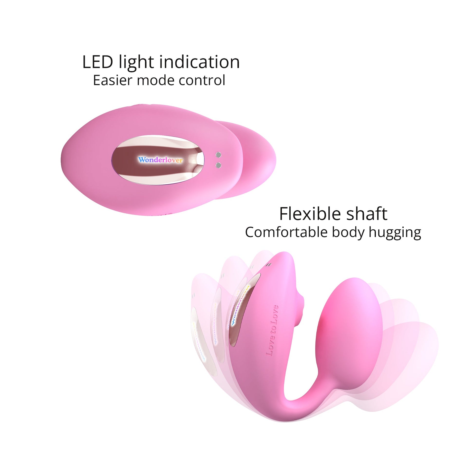 Pink dual stimulator with flapping action and flexible shaft.