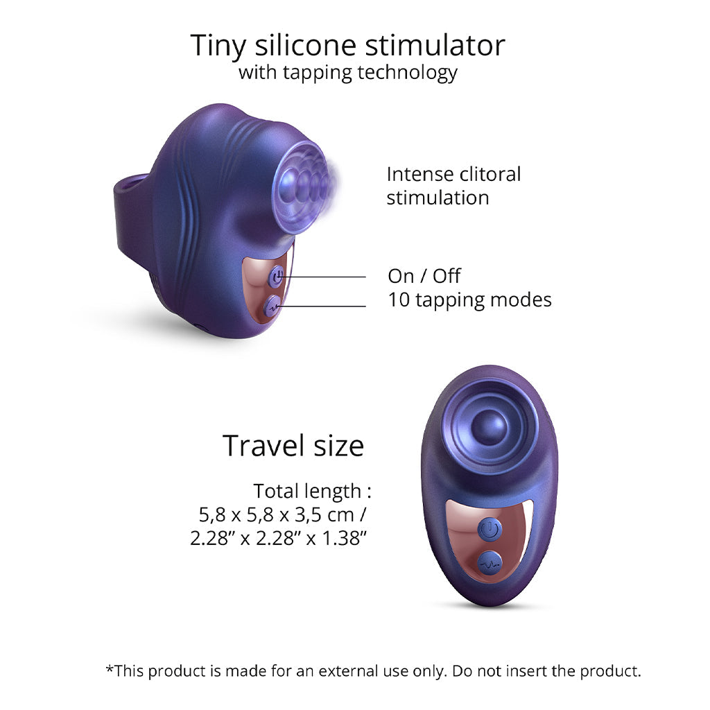 A purple silicone finger vibrator with tapping technology and 10 modes.