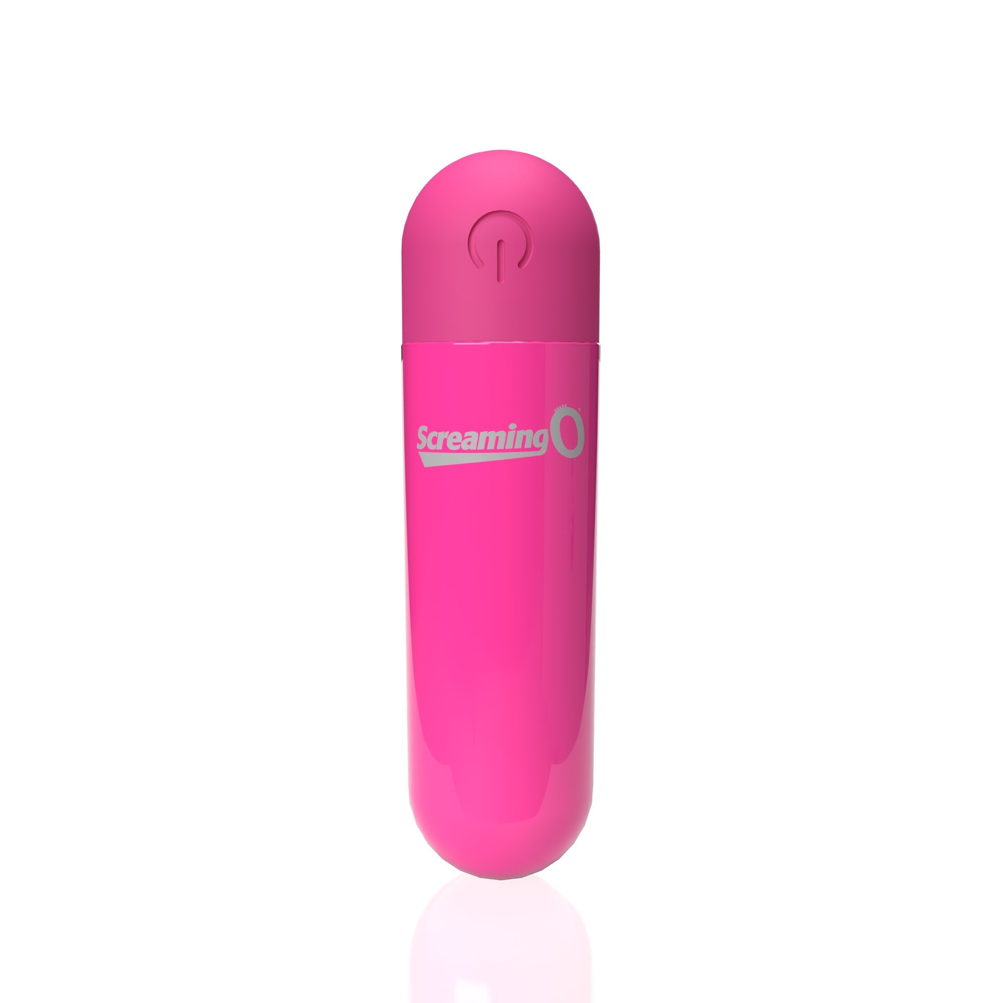 A pink rechargeable bullet vibrator with a power button and "Screaming O" logo.