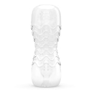 Clear double entry masturbator with textured interior.