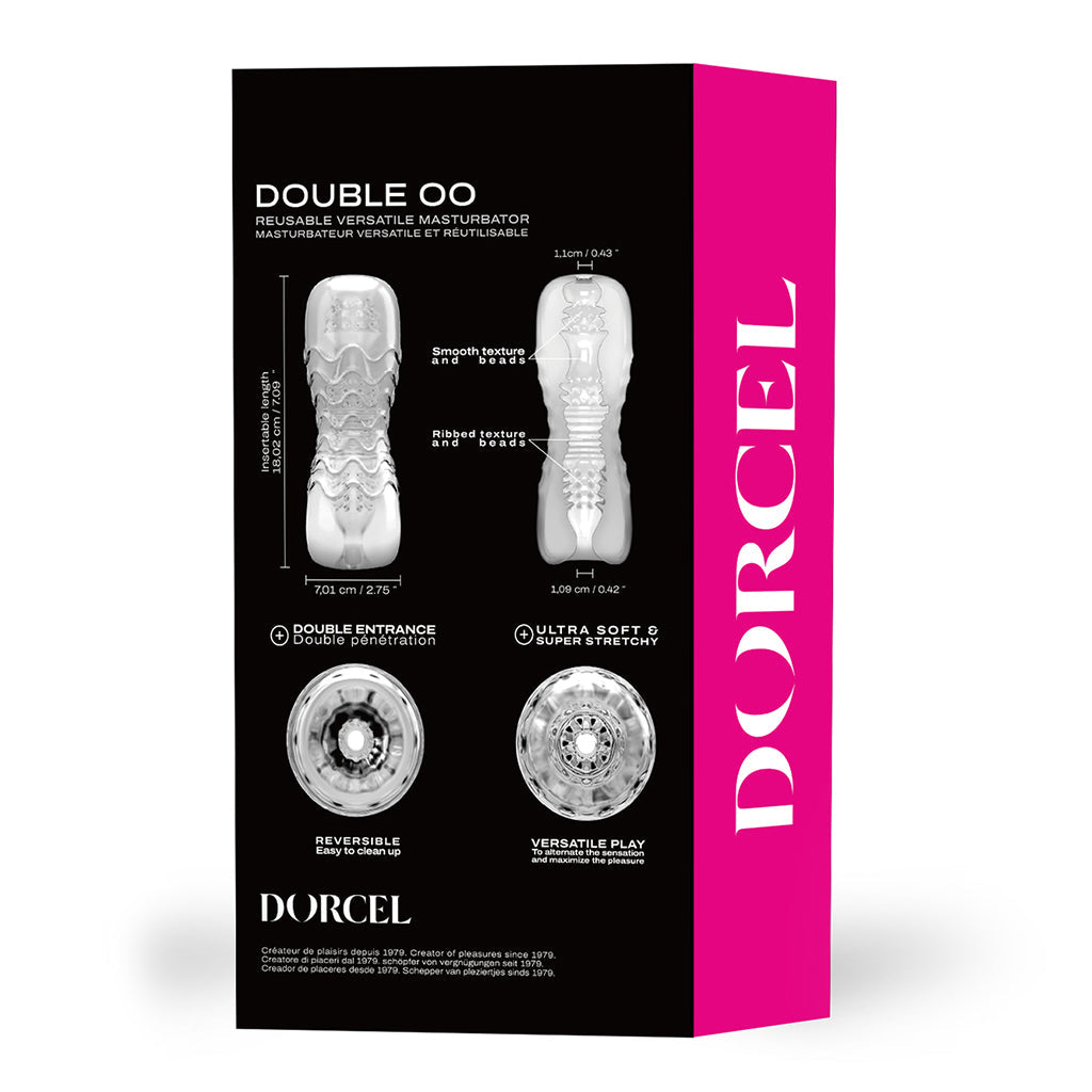 Dorcel Double Entry Masturbator with ribbed and smooth textures.