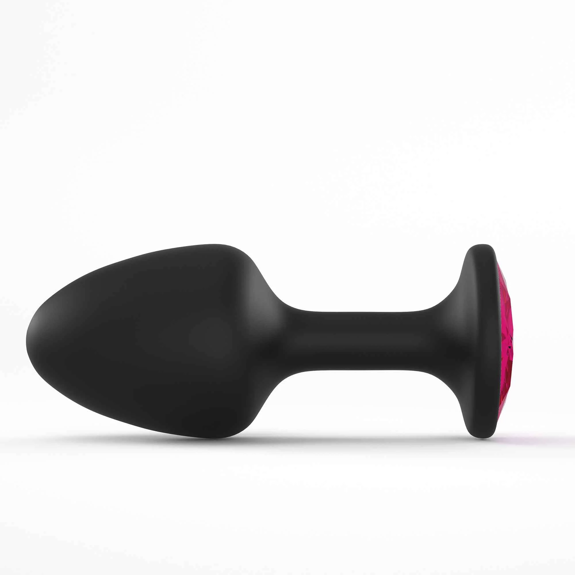 Black anal plug with a ruby-like gem on the base.