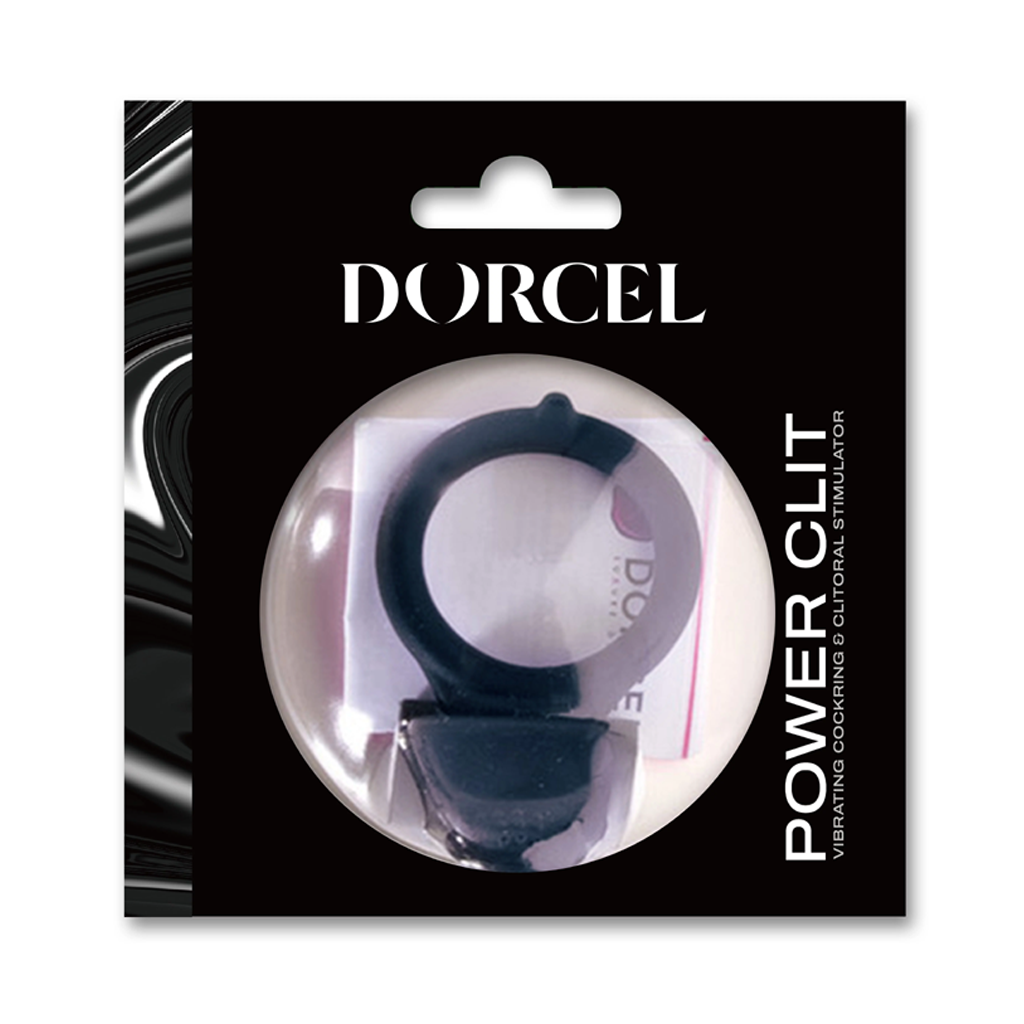 Black Dorcel Power Clit vibrating cock ring with clitoral stimulator.