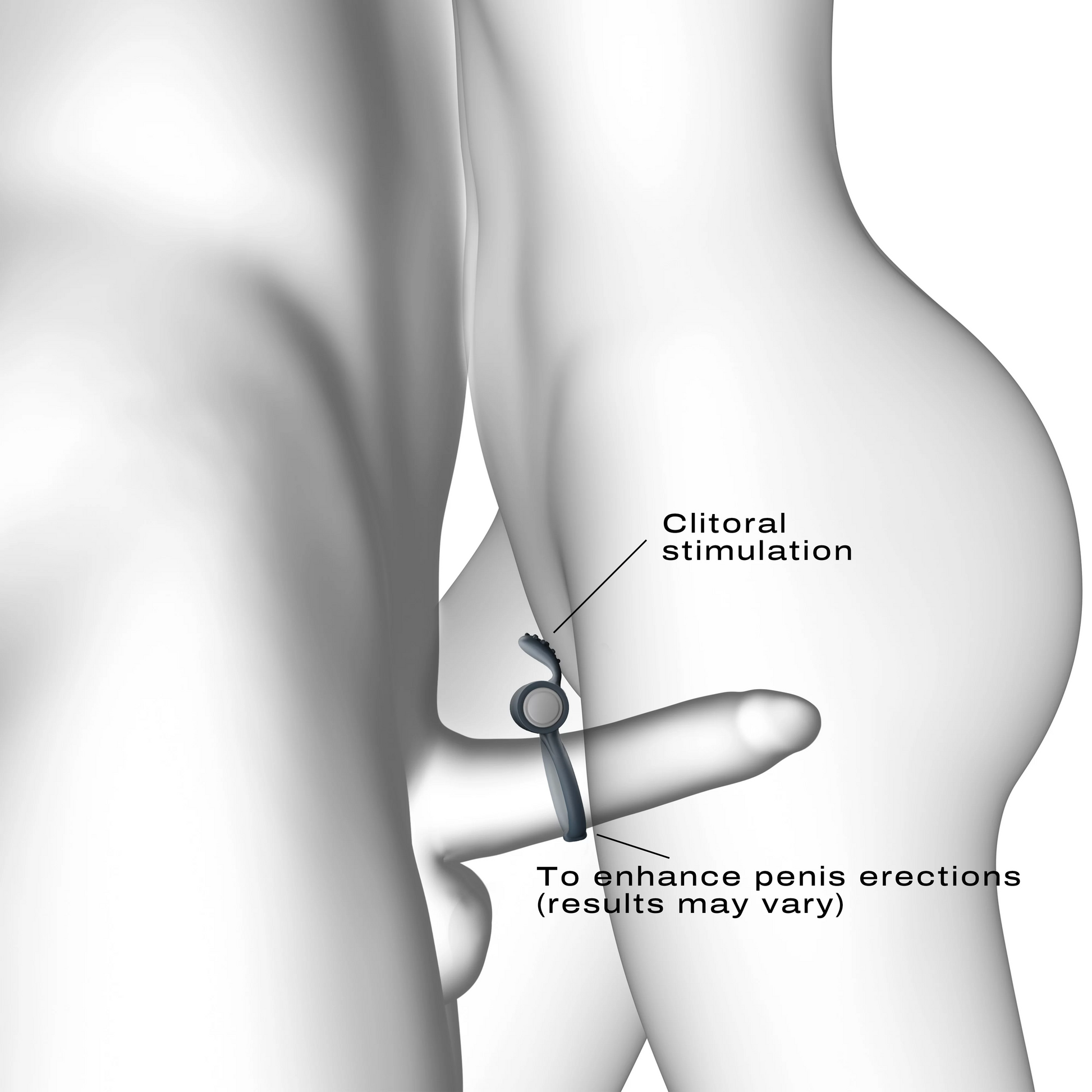Black silicone vibrating cock ring with clitoral stimulator for couples.