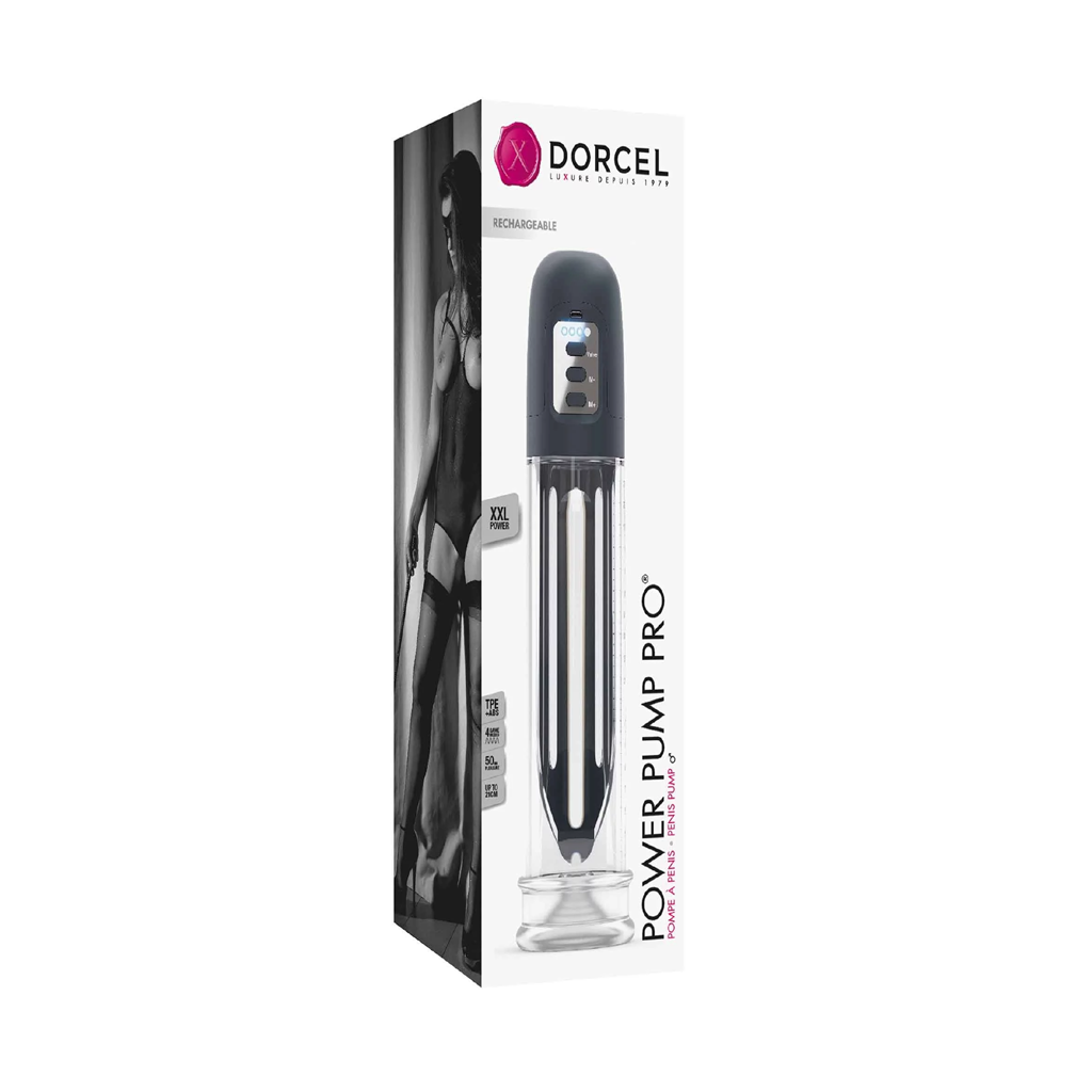 Dorcel Power Pump Pro rechargeable penis pump with 4 suction modes.