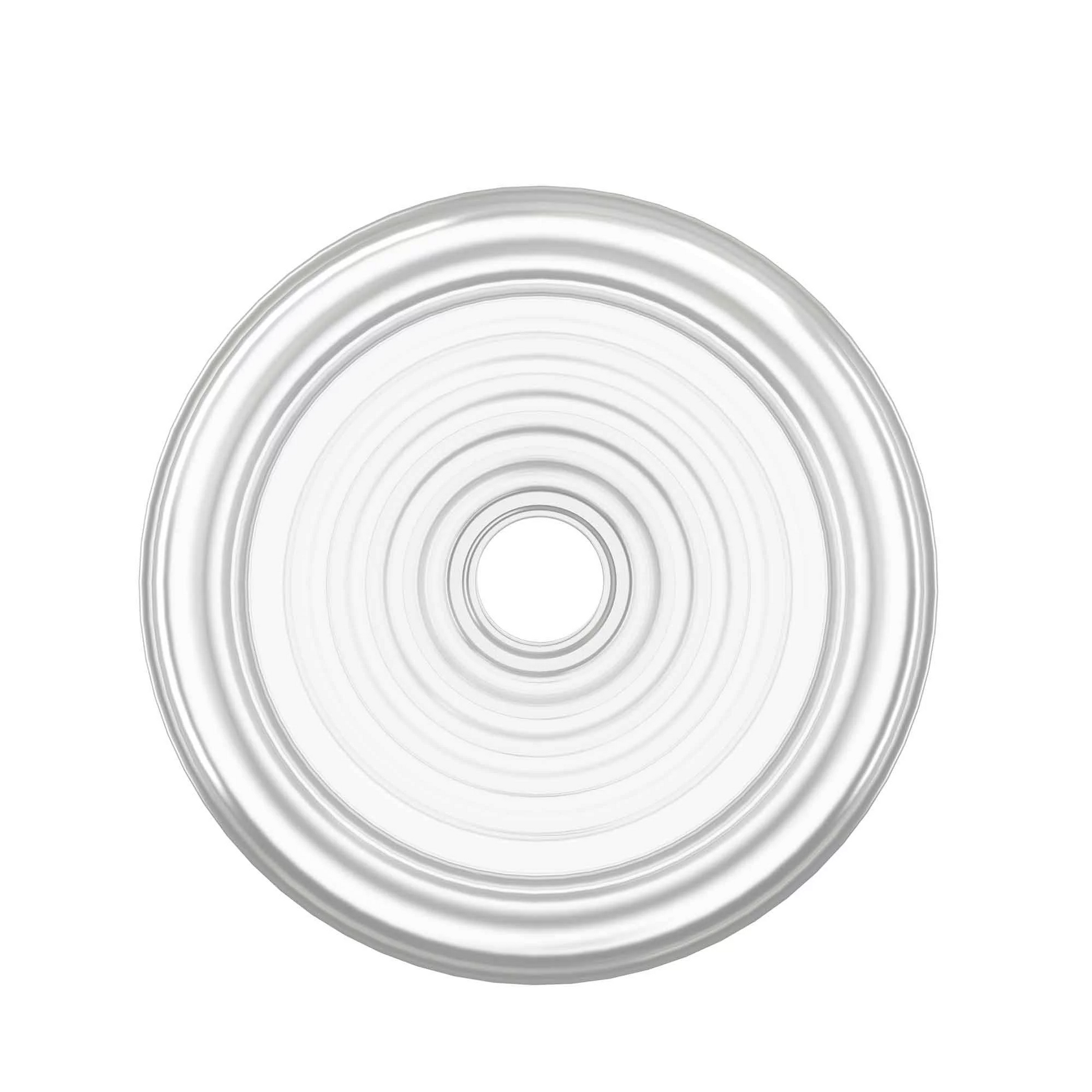 A white, circular penis pump with concentric rings and a central opening.