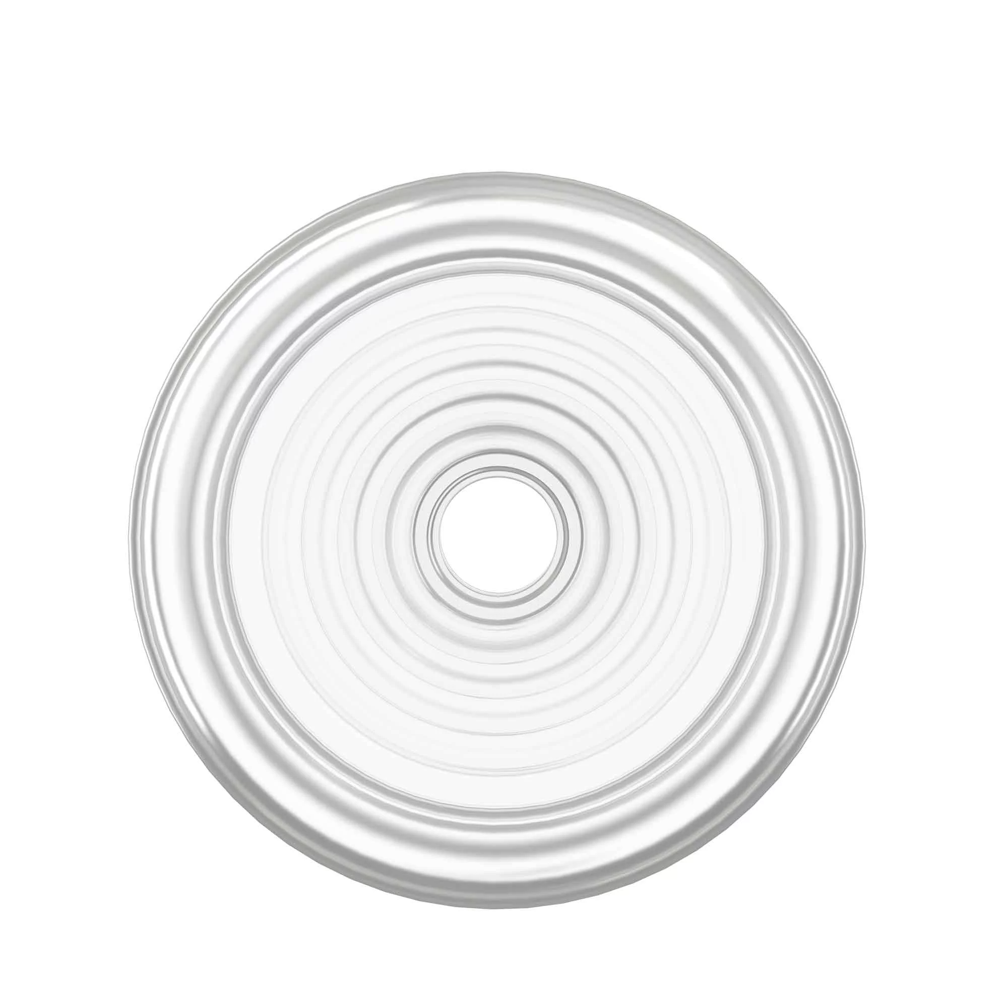 A white, circular penis pump with concentric rings and a central opening.