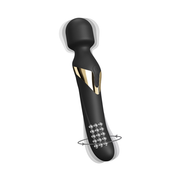 Black dual massager with gold accents and rotating silver balls.