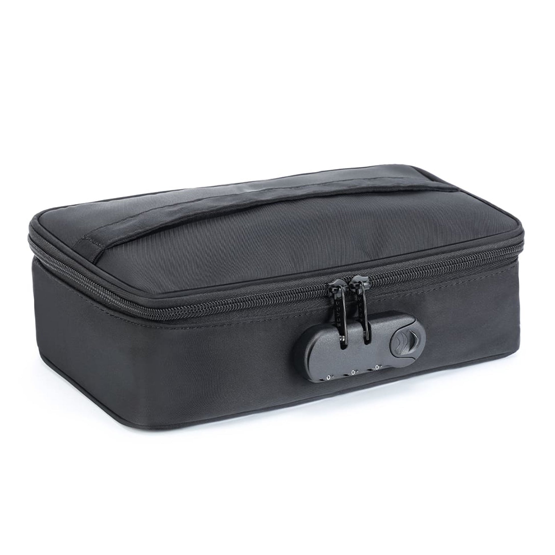 Black discreet storage box with a combination lock.