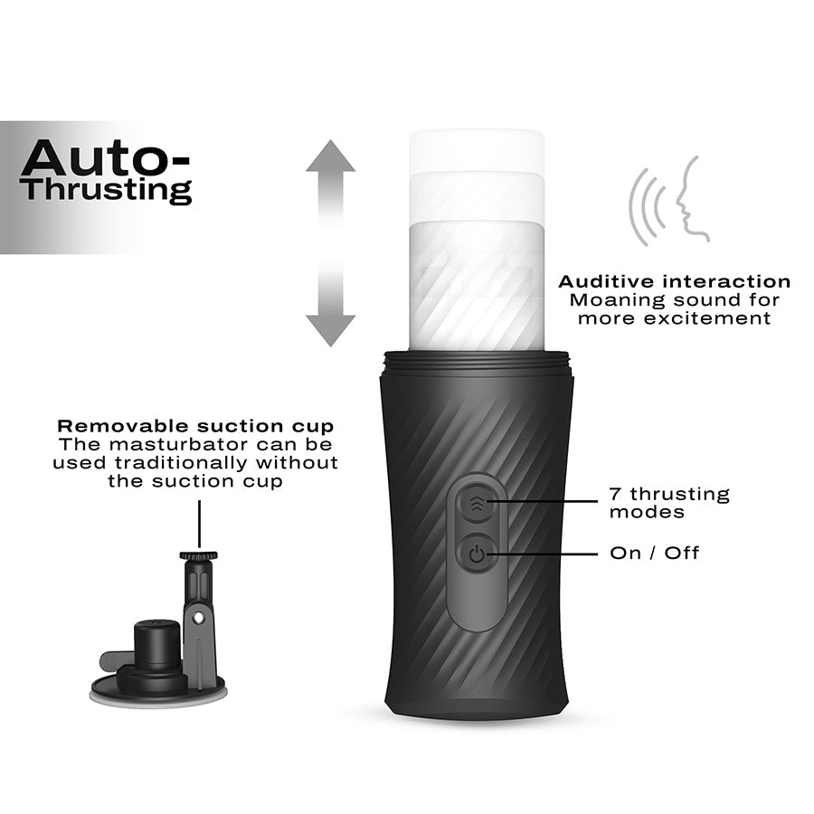 Automatic masturbator with removable suction cup and 7 thrusting modes.