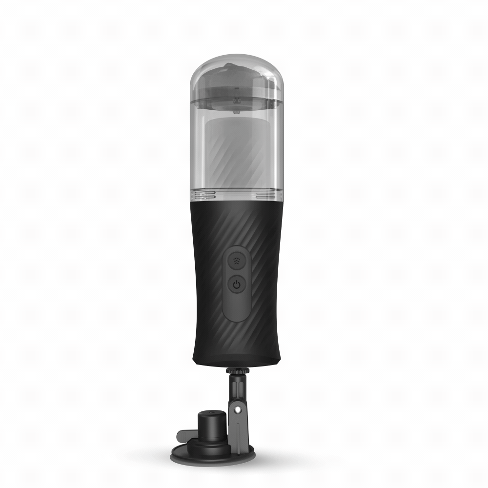 Automatic thrusting masturbator with suction cup and realistic silicone sleeve in white color.