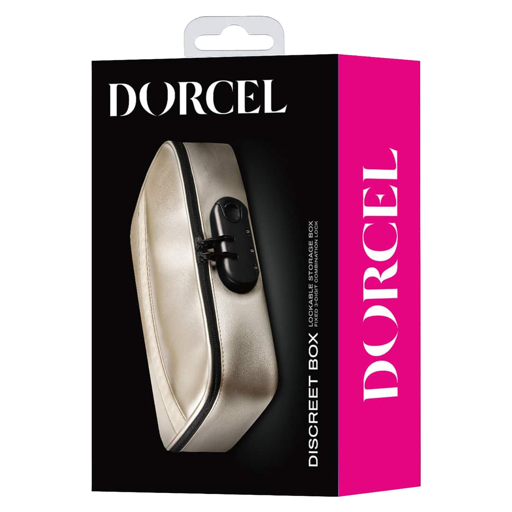 Gold discreet storage box with a combination lock by Dorcel.
