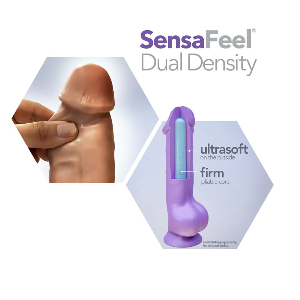 Miguel 10-inch dual density vibrating silicone dildo in purple with soft outer layer and firm core.