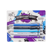 A 5-pack of demotivational pens with funny quotes.