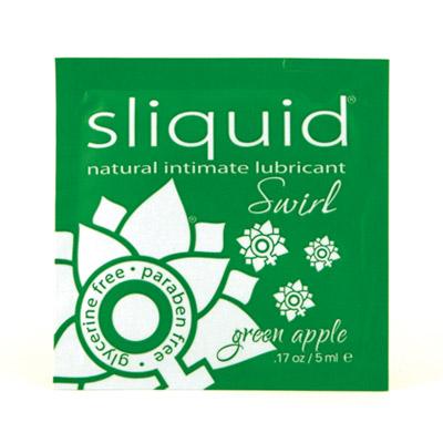 Sliquid Green Apple flavored water-based lubricant pillow pack.
