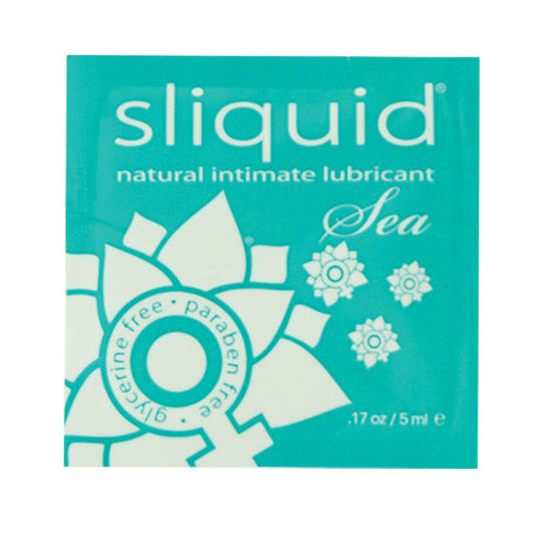 Sliquid natural intimate lubricant Sea pillow pack with flower design.