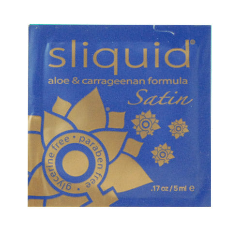 Sliquid Satin intimate moisturizer packet with aloe and carrageenan.