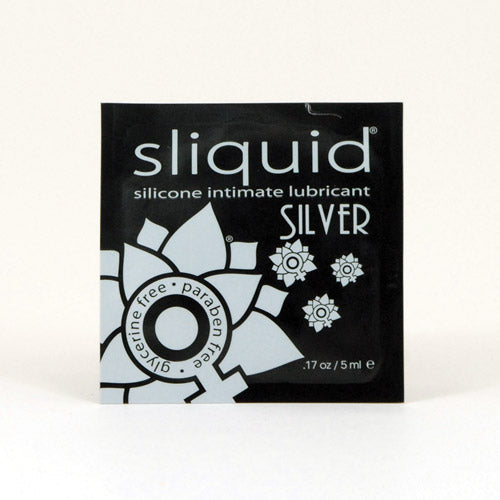 Sliquid Silver silicone intimate lubricant in a .17 oz pillow pack.