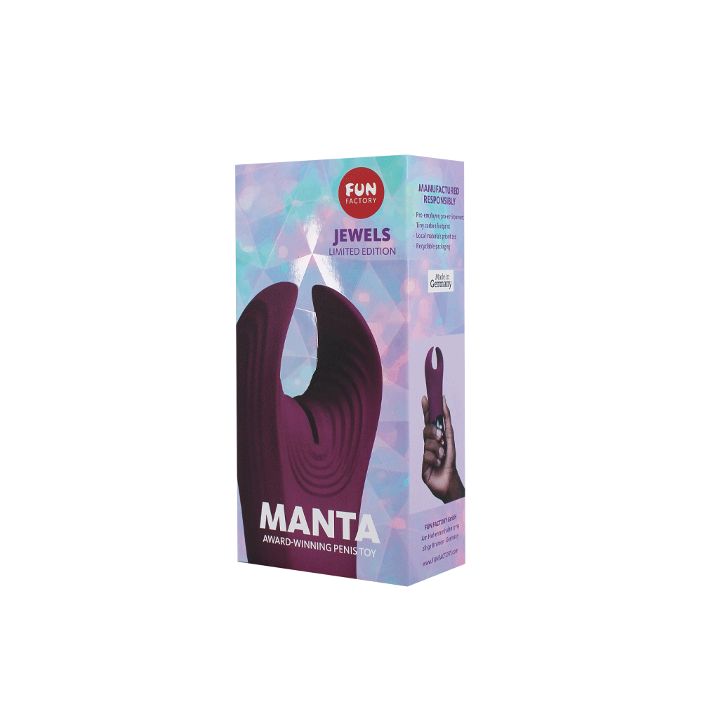 Fun Factory Manta Jewel textured stroker and vibrator in garnet.