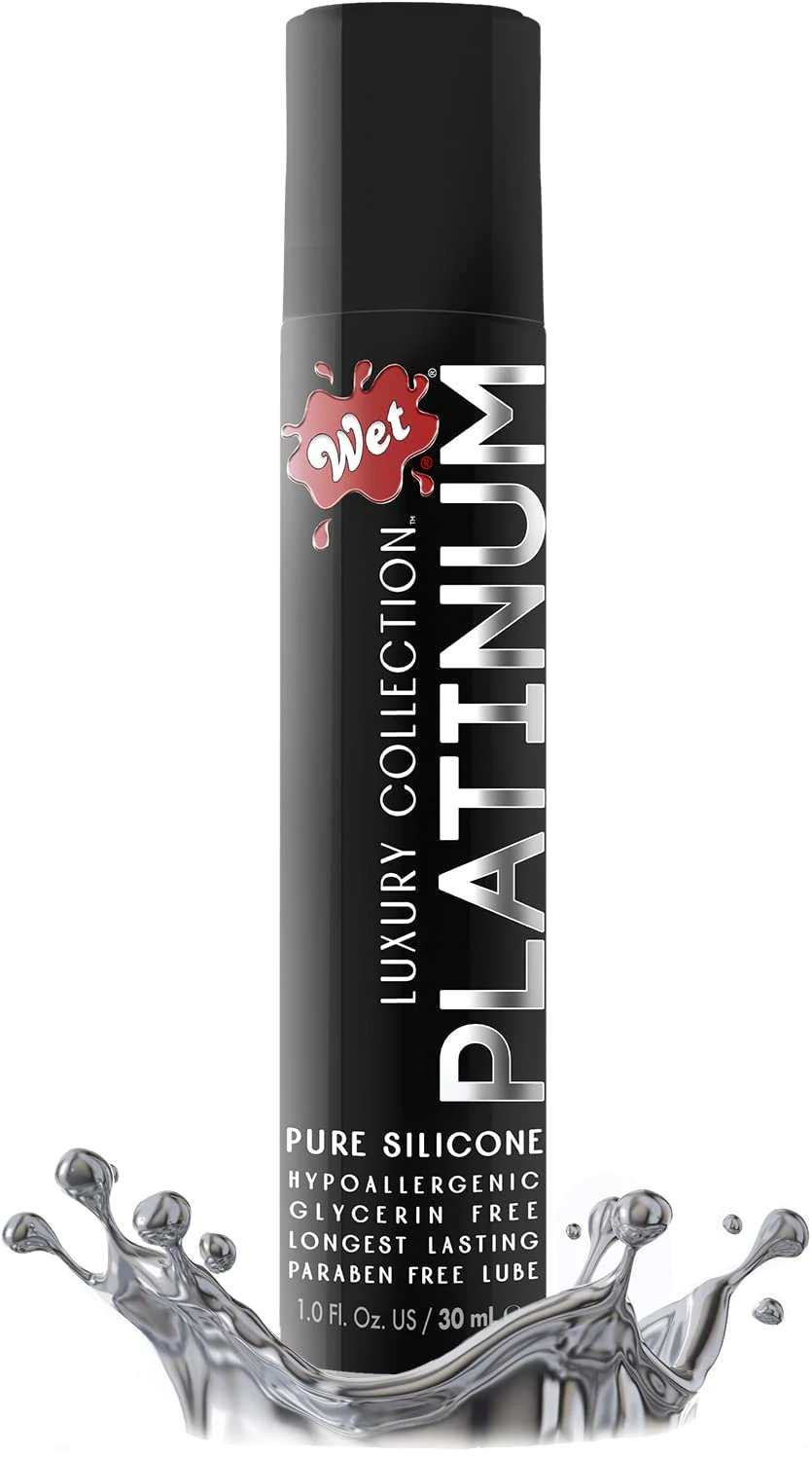 Wet Platinum Luxury Collection silicone lubricant with text details.