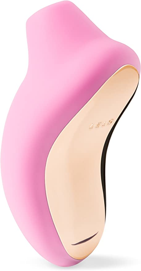 Pink silicone clitoral massager with a gold accent.
