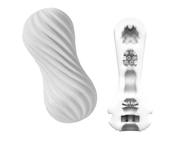 Tenga Flex Silky White reusable masturbation sleeve with spiral texture.