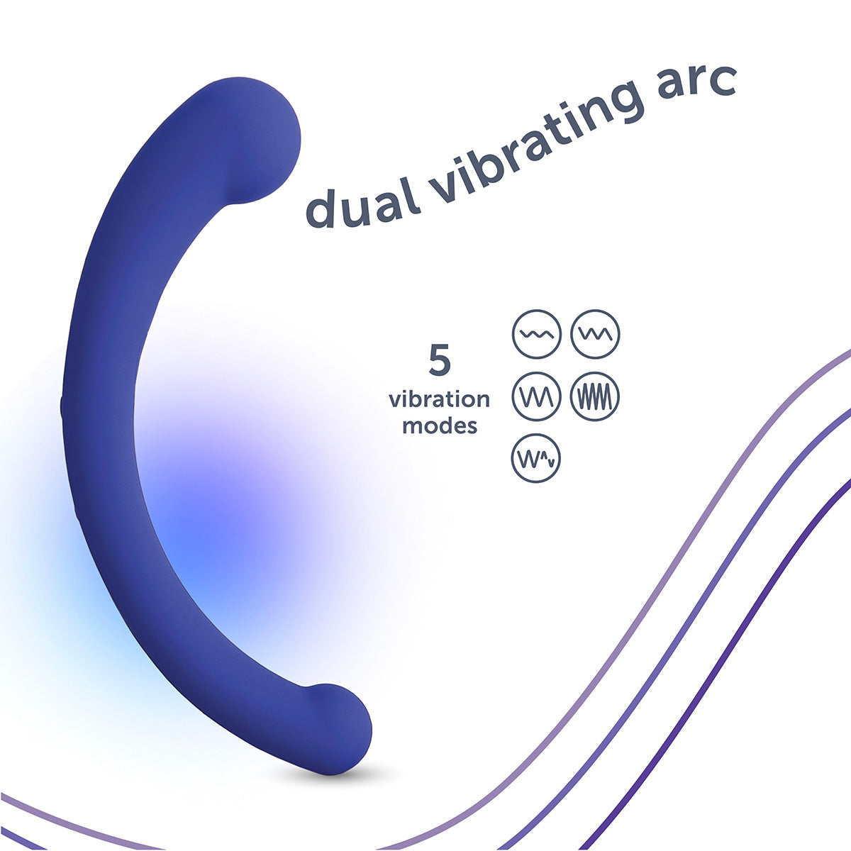A blue dual vibrating arc massager with 5 vibration modes.