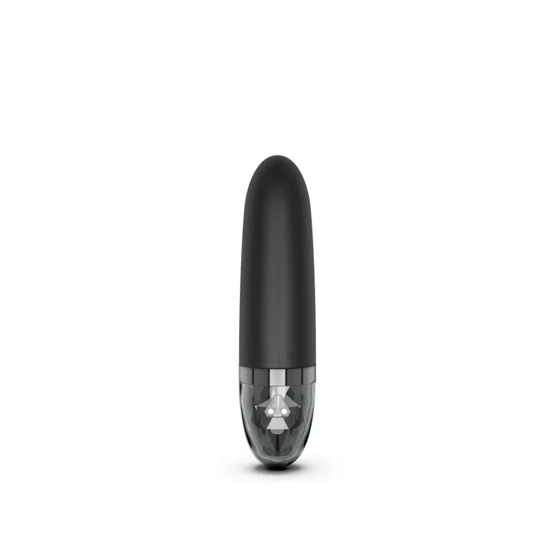 Black silicone E-stim vibrator with a clear, faceted base.