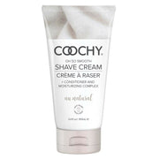 Coochy Oh So Smooth Shave Cream in a white tube with a textured fabric design at the top.
