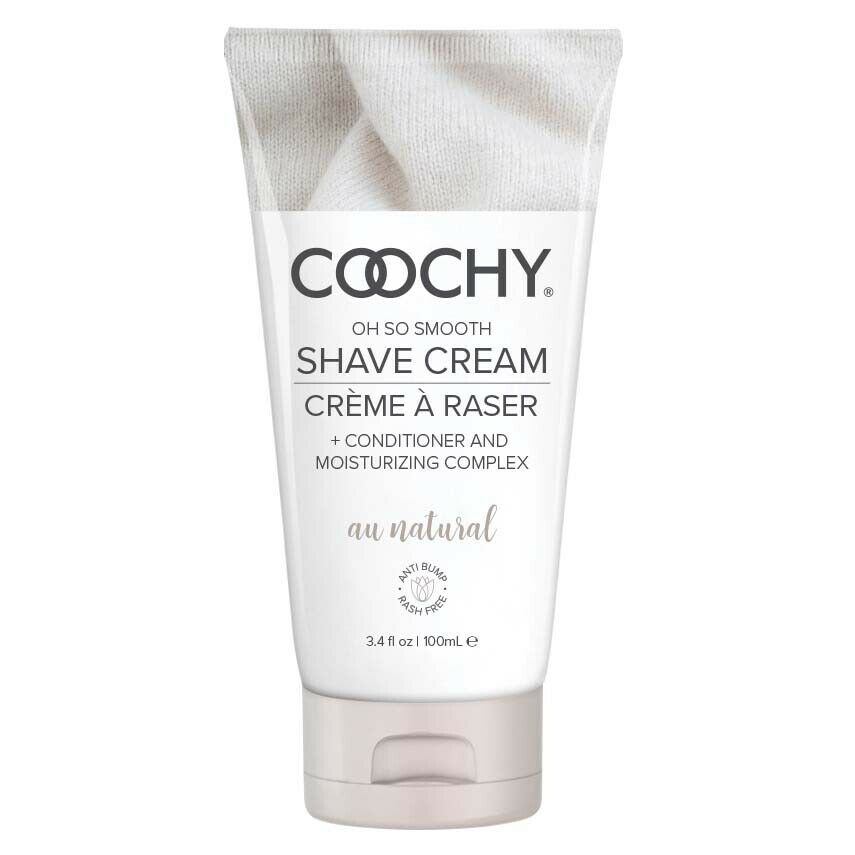 Coochy Oh So Smooth Shave Cream in a white tube with a textured fabric design at the top.