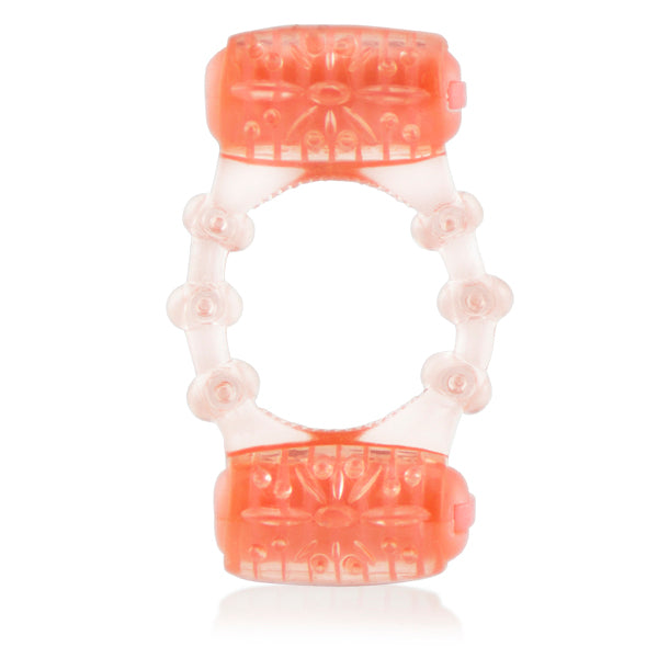 A dual-motor vibrating pleasure ring with ticklers.
