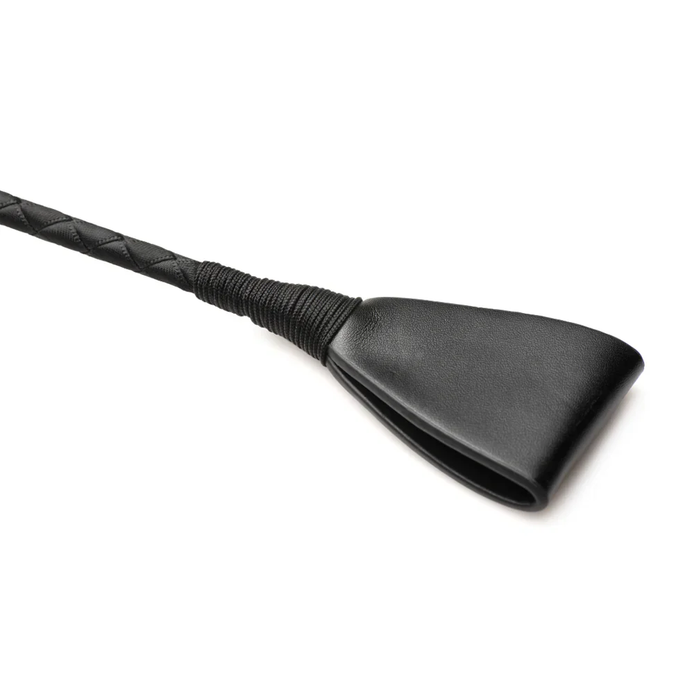 Black vegan leather riding crop with a textured grip.