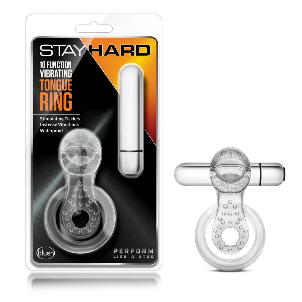 Vibrating cock ring with tongue stimulator, waterproof.
