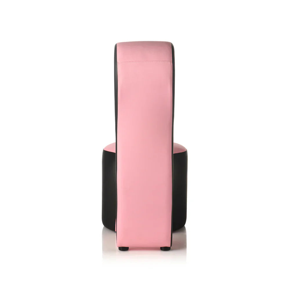 Pink and black vegan leather stiletto heel sex chair.