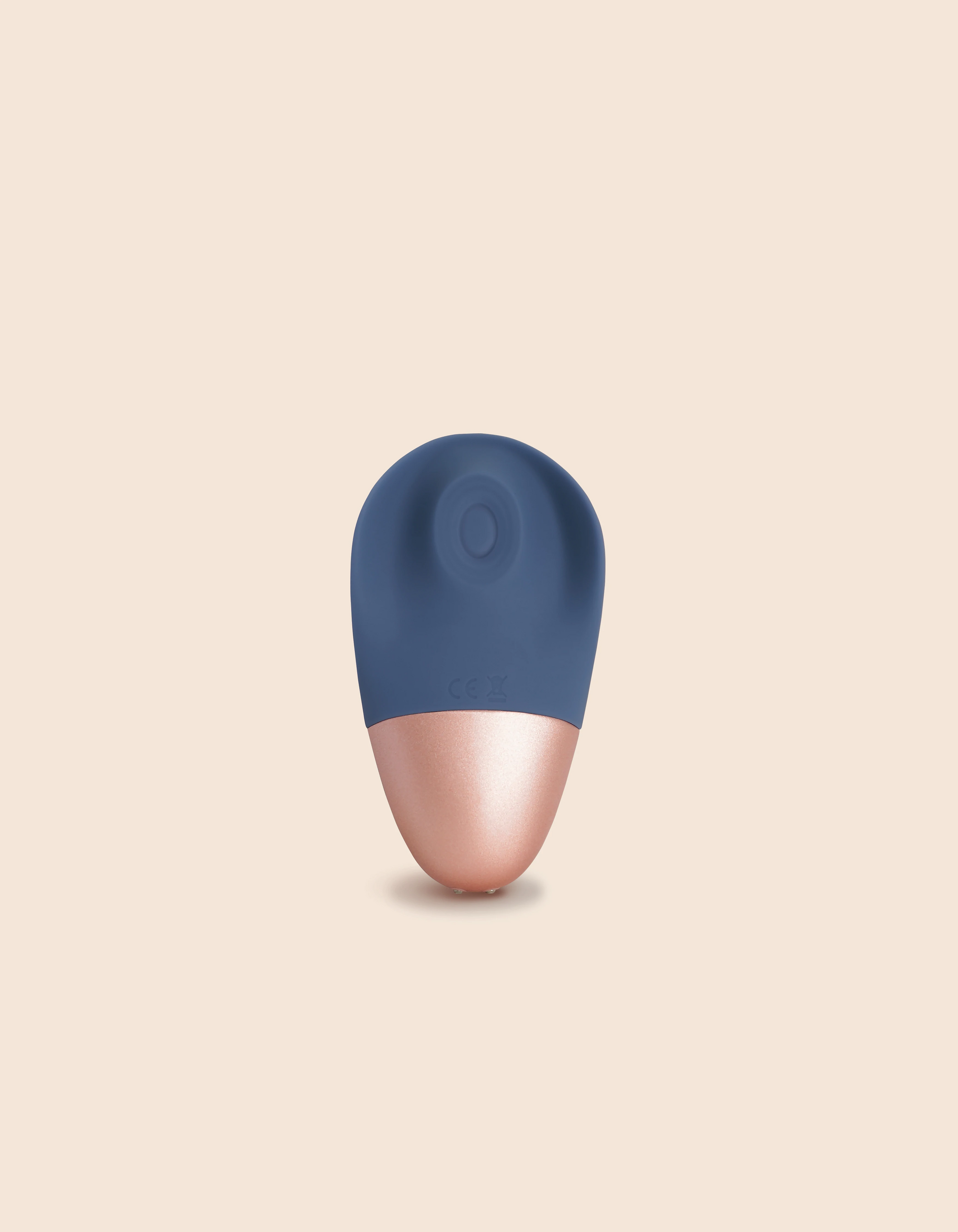 A blue and rose gold rechargeable silicone wand massager.
