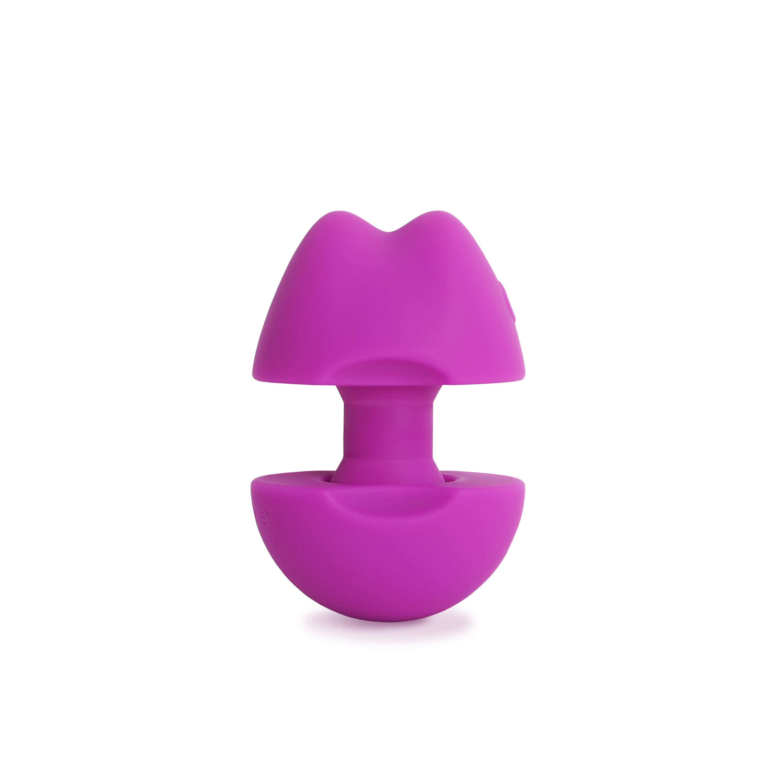 A purple, lip-shaped vibrator with a stem and a rounded base.