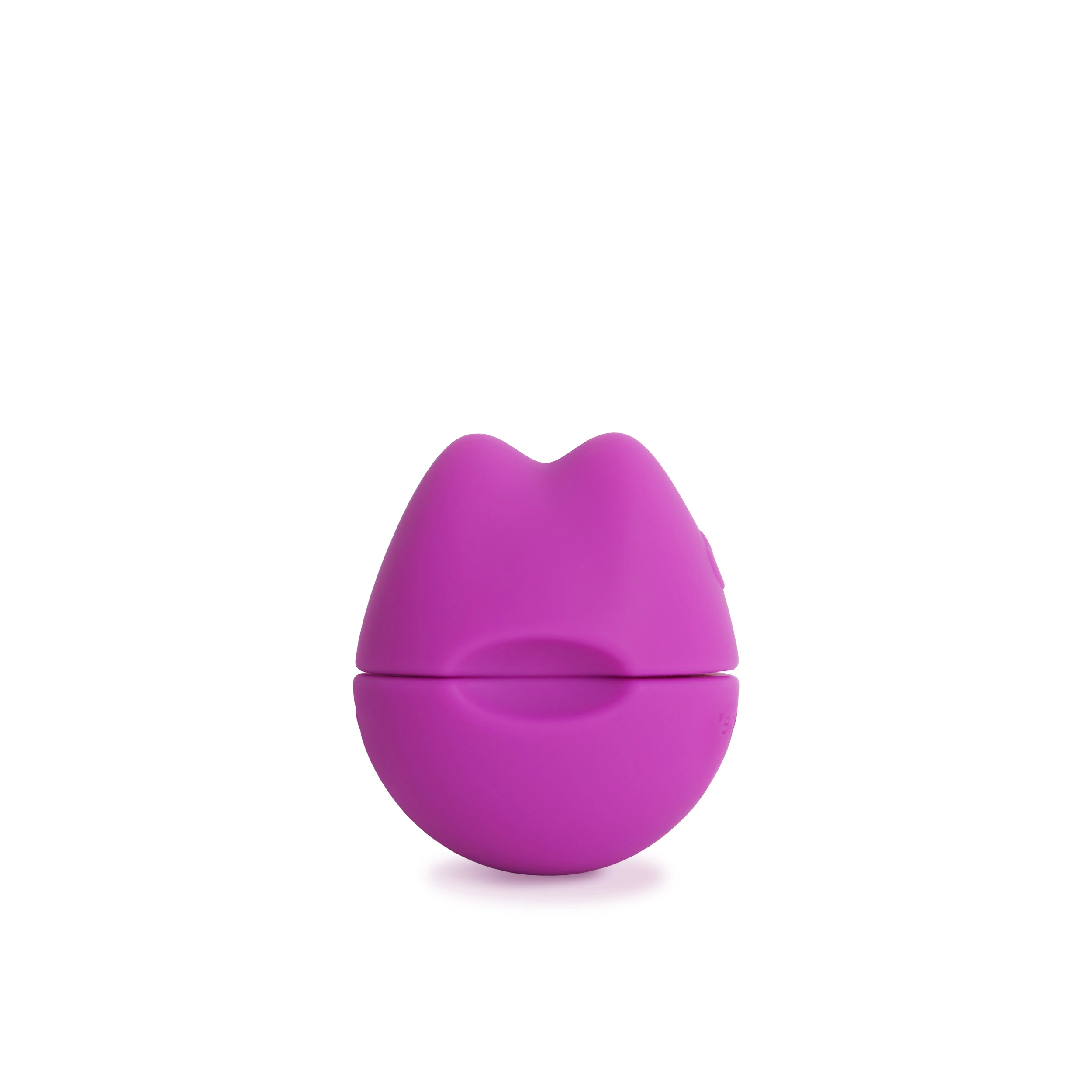 A purple lip-shaped compact vibrator with a split in the middle.