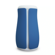 A blue and white waterproof personal stroker with dual internal textures.