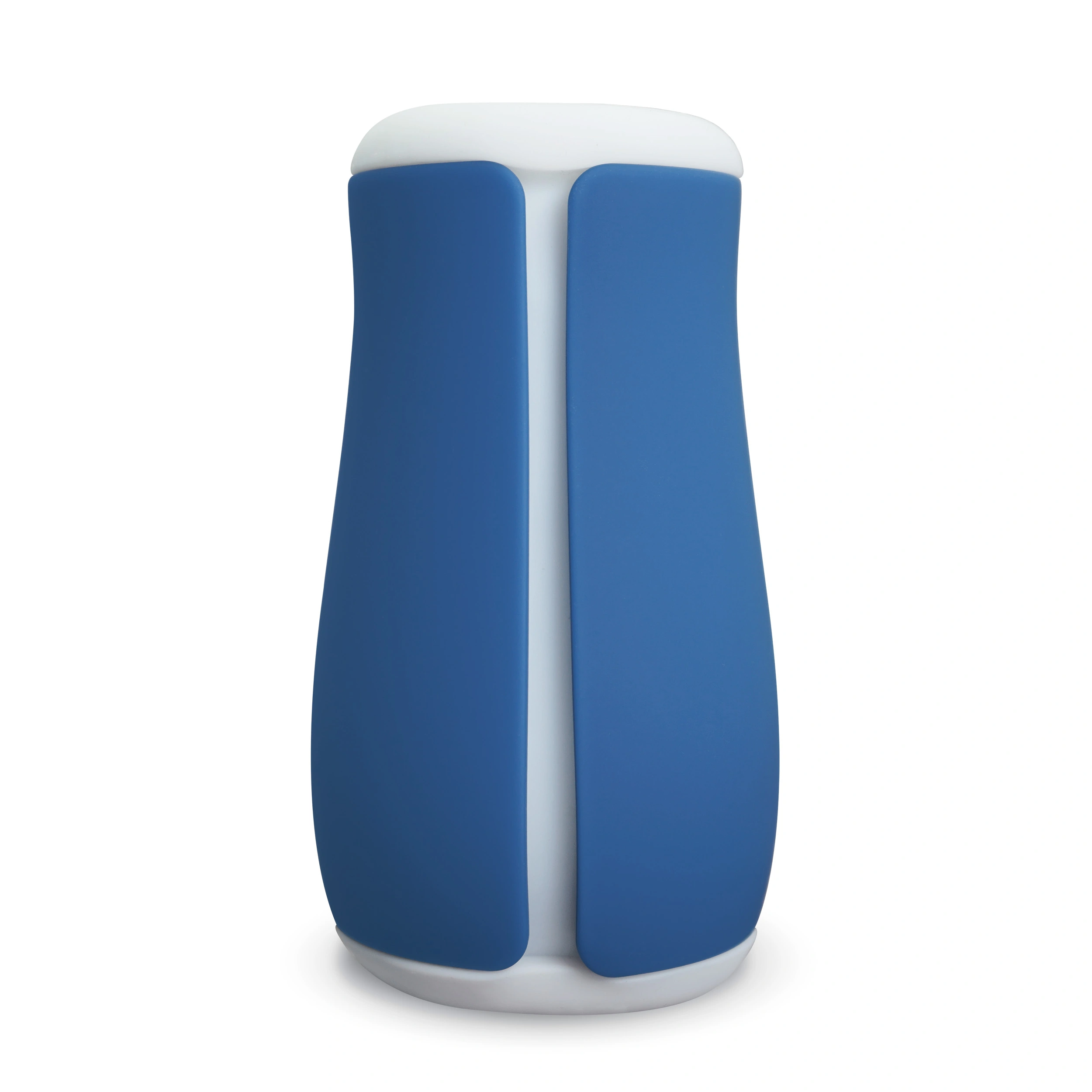 A blue and white waterproof personal stroker with dual internal textures.