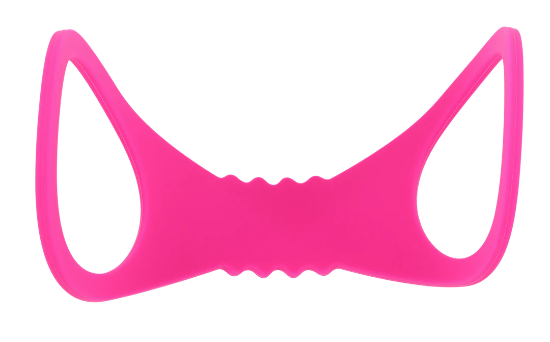 Hot pink silicone restraint cuffs with a wavy middle section.
