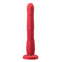 Red silicone dildo with textured shaft and suction base.