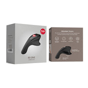 A black Be·One dual motor finger vibrator is shown on its packaging.
