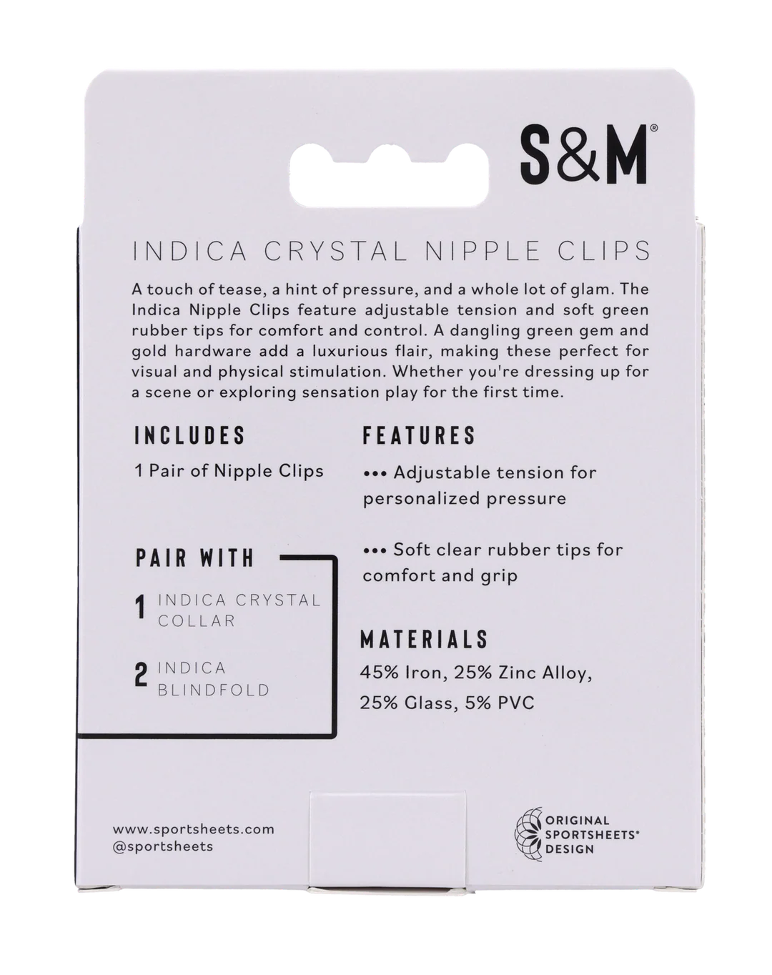 Indica Crystal Nipple Clips with adjustable tension and soft rubber tips.